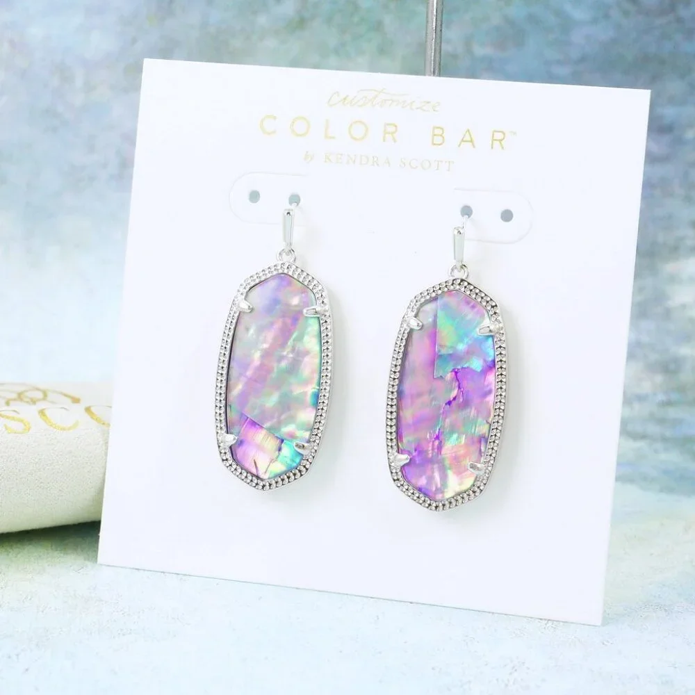 Kendra Scott Elle Lilac Abalone Earrings Silver Tone - Picture 2 of 6